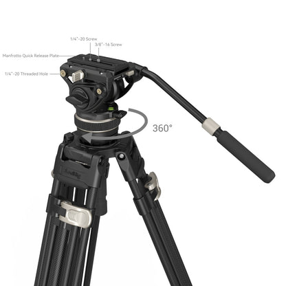 SmallRig FreeBlazer AD-100 Heavy-Duty Carbon Fiber Professional Tripod Kit with DH10 Fluid Video Head, 360° 90°/-60° Pan & Tilt Control, Manfrotto and DJI RS Quick Release Plates, 197cm Max Adjustable Height, 10kg Max Load Capacity | 3989