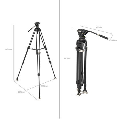 SmallRig FreeBlazer AD-100 Heavy-Duty Carbon Fiber Professional Tripod Kit with DH10 Fluid Video Head, 360° 90°/-60° Pan & Tilt Control, Manfrotto and DJI RS Quick Release Plates, 197cm Max Adjustable Height, 10kg Max Load Capacity | 3989