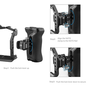 SmallRig Right-or-Left Snap-On Quick-Locking NATO Side Handle Grip for Camera Cage with 12kg Payload Capacity, Cold Shoe Mount, 1.4" Vertical Adjustment, 1/4"-20 Locating & Threaded Holes | 4017