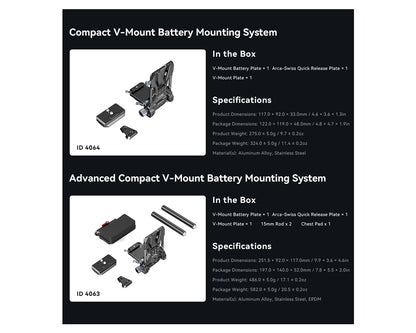 SmallRig Compact V-Mount Battery Mounting Plate System with Arca-Swiss QR Quick Release Plate, 90 Degree Rotating Plate and 15mm Rods with Chest Support for SmallRig VB50 / VB99, Sony Alpha, Canon EOS and Panasonic Lumix Series DSLR / Mirrorless Camera