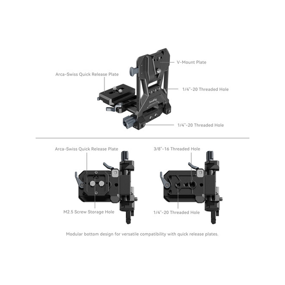 SmallRig Compact V-Mount Battery Mounting Plate System with Arca-Swiss QR Quick Release Plate, 90 Degree Rotating Plate and 15mm Rods with Chest Support for SmallRig VB50 / VB99, Sony Alpha, Canon EOS and Panasonic Lumix Series DSLR / Mirrorless Camera
