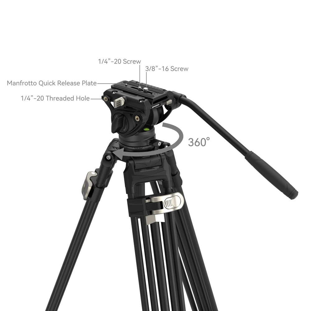 SmallRig FreeBlazer AD-80 Heavy-Duty Aluminum Professional Tripod Kit with DH10 Fluid Video Head, 360° 90°/-65° Pan & Tilt Control, Manfrotto and DJU RS Quick Release Plates, 191cm Max Adjustable Height, 8kg Max Load Capacity | 4163