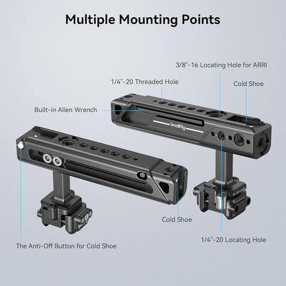 SmallRig Snap-On Quick-Locking NATO Cheese-Style Top Handle Grip for Camera Cage with 12kg Payload Capacity, Cold Shoe Mount, 3.2" Horizontal Adjustment, 1/4"-20 & 3/8"-16 ARRI Locating Holes | 4175