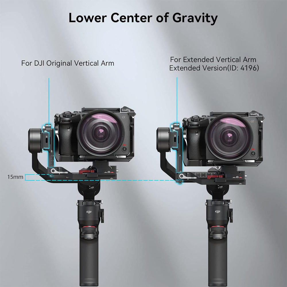SmallRig Light Aluminum Camera Vertical Arm Extension for DJI RS 3 Mini Gimbal Stabilizer with Arca-Swiss Type Quick Release Base Plate, Locking Lever, and Low center of Gravity | 4196