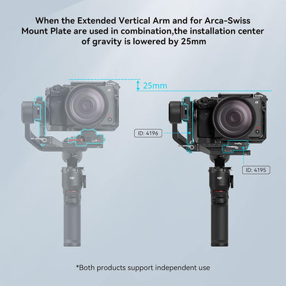 [CLEARANCE] SmallRig Light Aluminum Camera Vertical Arm Extension for DJI RS 3 Mini Gimbal Stabilizer with Arca-Swiss Type Quick Release Base Plate, Locking Lever, and Low center of Gravity | 4196