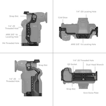 SmallRig Formfitting Camera Cage Kit for Fujifilm GFX100 II Mirrorless Camera with 1/4"-20 and 3/8"-16 Threads, Arca-Type Plate, QD Socket, HDMI / USB Cable Clamp, Nato Rails and Shoe Mount, Strap Slots with Screw and Side Locks | 4201