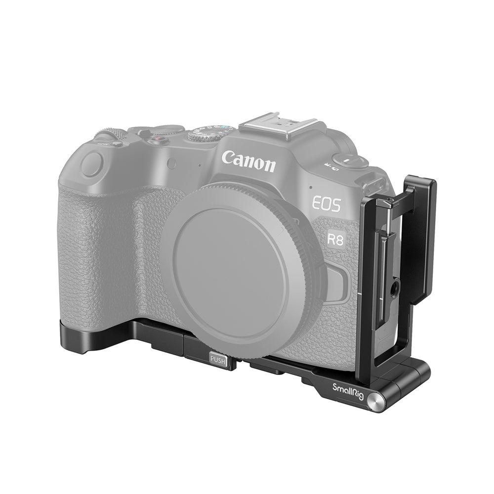 SmallRig Aluminum Foldable Camera L-Bracket for Canon EOS R8 & EOS RP Full-Frame Mirrorless Cameras w/ Arca-Swiss Type Quick Release Plate, Slotted Side Port Access, 1/4"-20 Threaded Hole, Hand Strap Slot, Quick Disconnect Socket | 4211