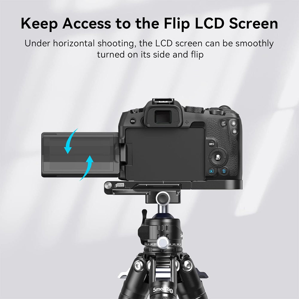 SmallRig Aluminum Foldable Camera L-Bracket for Canon EOS R8 & EOS RP Full-Frame Mirrorless Cameras with Arca-Swiss Type Quick Release Plate, Slotted Side Port Access, 1/4"-20 Threaded Hole, Hand Strap Slot, Quick Disconnect Socket | 4211