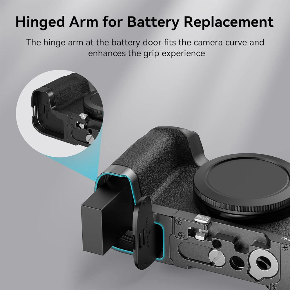 SmallRig Aluminum Foldable Camera L-Bracket for Canon EOS R8 & EOS RP Full-Frame Mirrorless Cameras w/ Arca-Swiss Type Quick Release Plate, Slotted Side Port Access, 1/4"-20 Threaded Hole, Hand Strap Slot, Quick Disconnect Socket | 4211