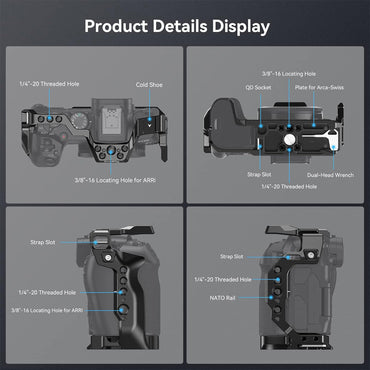SmallRig Aluminum Formfitting Full Camera Cage for Canon EOS R8 with Arca-Swiss Type Quick Release Plate, 1/4"-20 Threaded Holes, ARRI 3/8" -16 Locating Holes, Cold Shoe Mount, NATO Rail, Strap Hole, and QD Socket Support | 4212