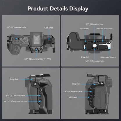 SmallRig Aluminum Formfitting Full Camera Cage for Canon EOS R8 with Arca-Swiss Type Quick Release Plate, 1/4"-20 Threaded Holes, ARRI 3/8" -16 Locating Holes, Cold Shoe Mount, NATO Rail, Strap Hole, and QD Socket Support | 4212