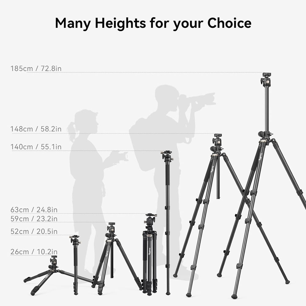 SmallRig CT200 Lateral Center Column Camera Tripod with Smartphone Holder, Arca-Type Quick Release Ball Head, 4-Section Legs, Monopod Function, 10kg Load Capacity, and 185cm Maximum Height | 4288