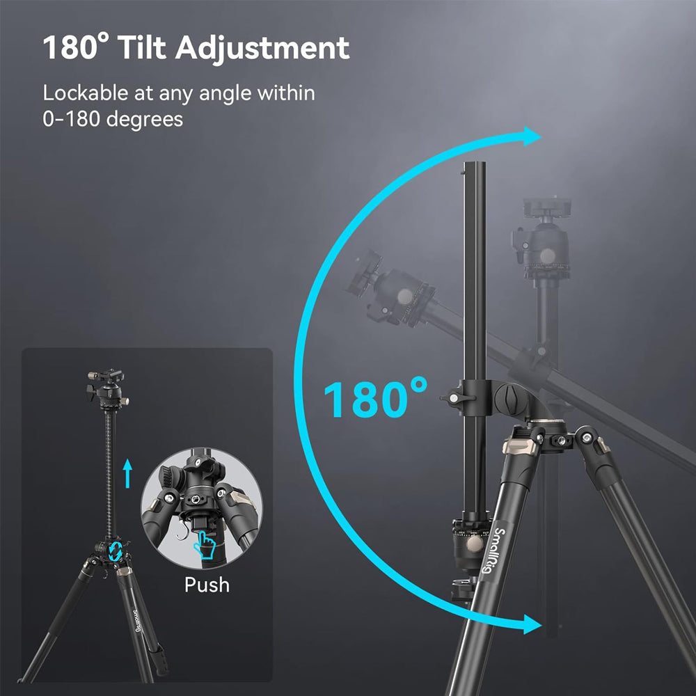 SmallRig CT200 Lateral Center Column Camera Tripod with Smartphone Holder, Arca-Type Quick Release Ball Head, 4-Section Legs, Monopod Function, 10kg Load Capacity, and 185cm Maximum Height | 4288