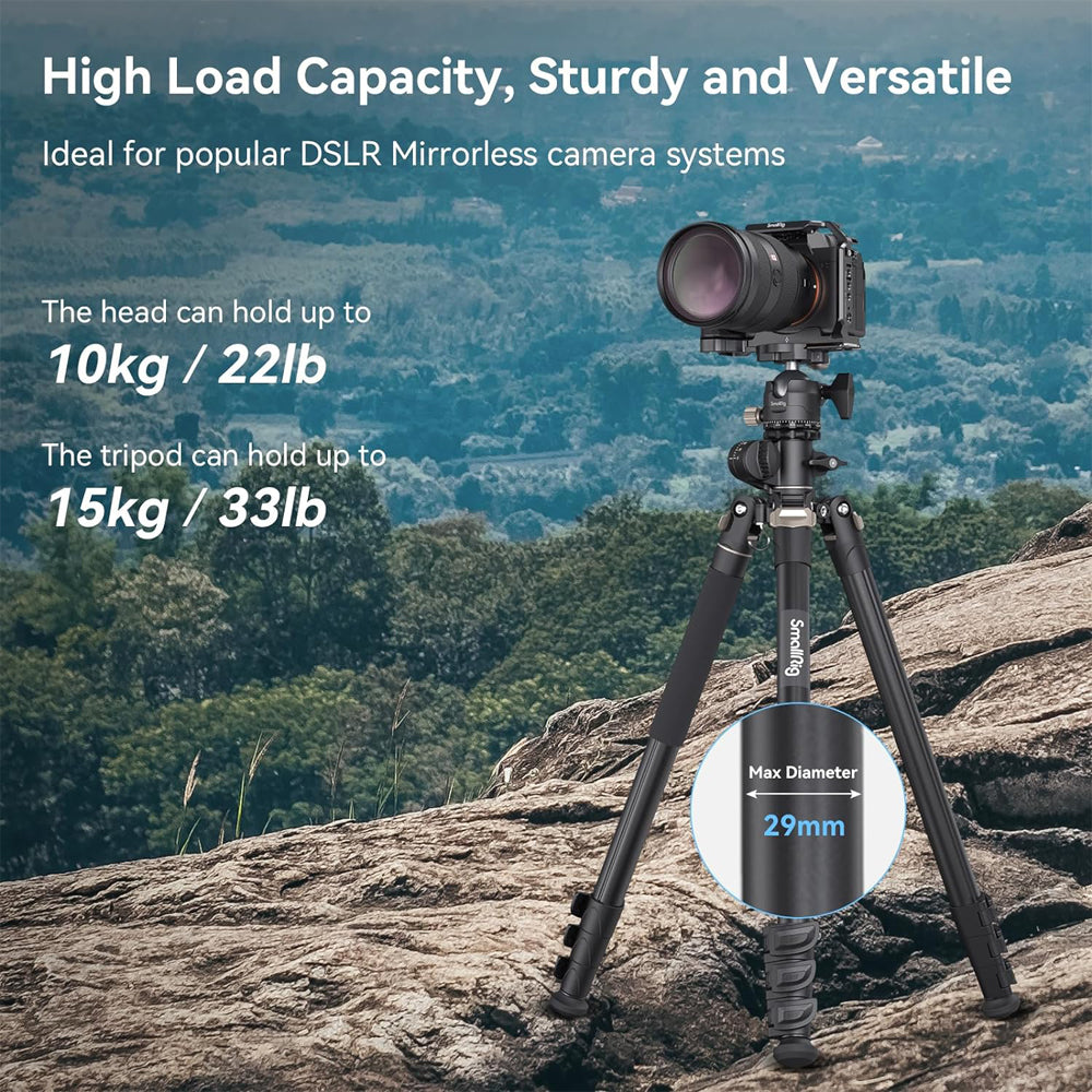 SmallRig CT200 Lateral Center Column Camera Tripod with Smartphone Holder, Arca-Type Quick Release Ball Head, 4-Section Legs, Monopod Function, 10kg Load Capacity, and 185cm Maximum Height | 4288