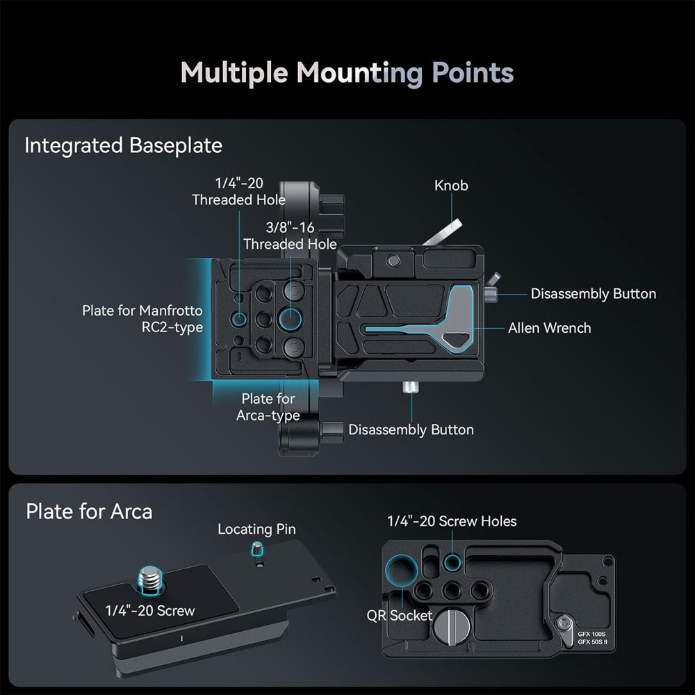 SmallRig Horizontal to Vertical Fujifilm GFX-Series Rotatable Camera Mounting Plate Kit for RC2 & Arca-Swiss Type Tripod Heads with Multiple Mounting Points, Full Access to Buttons & Ports | 4305