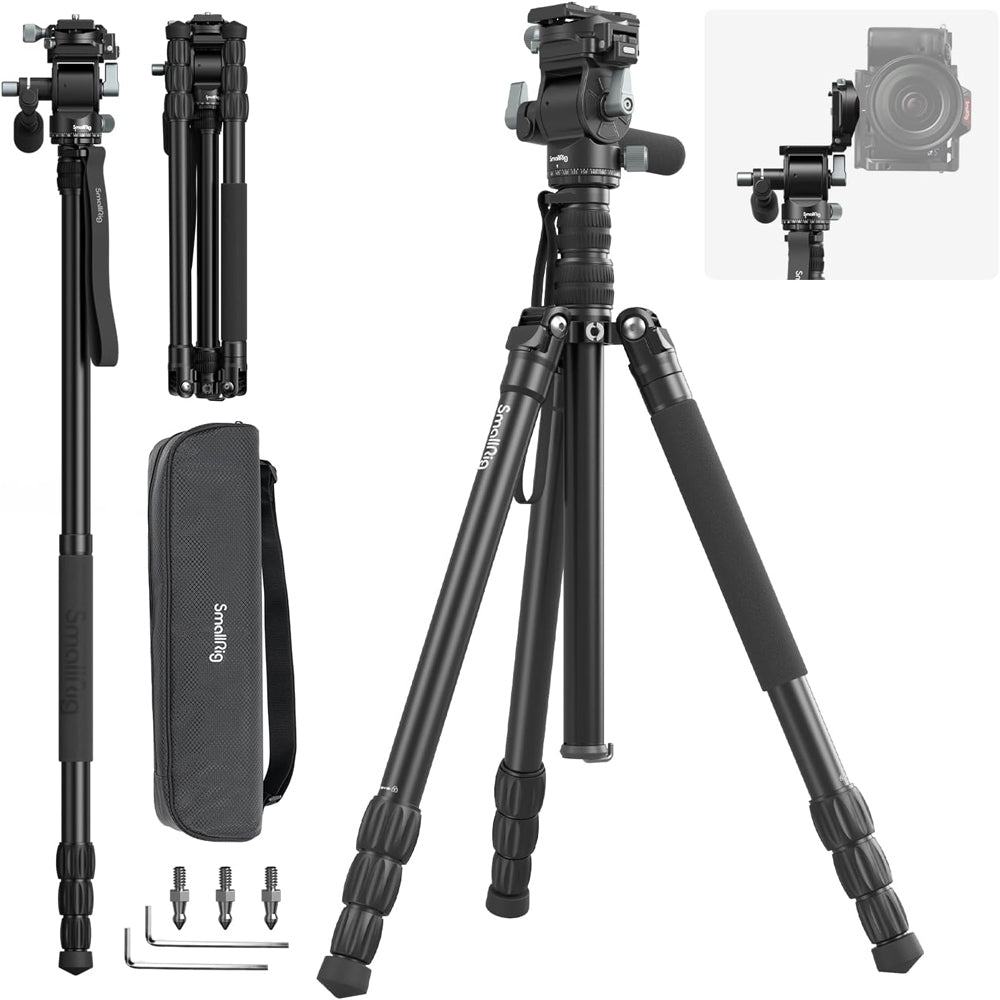 SmallRig CT195 FreeBlazer 185cm 4-Section Aluminum Video Tripod with Detachable Monopod, Arca-Swiss Type Quick Release Plate, Telescopic Handle, One-Click Switch Horizontal to Vertical Shooting, Smooth 360° Panning & 180° Tilting | 4307