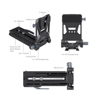 SmallRig V-Mount Battery Mount Plate kit with 15mm LWS Base Kit, 4.7" Length, Extend Baseplate Up to 3.9", 180 Degree Folding V-lock Plate for Sony Fx6, Canon C70, Panasonic  BGH1/BS1H, KOMODO, Z CAM
