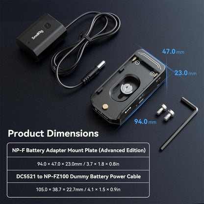 SmallRig L-Series / NP-F Battery Adapter Plate with NP-FZ100 Battery Kit (Advanced Edition) with 36W USB-C Input / Output Port, LED Status Indicators and Cage with 1/4"-20 Screw for Select Sony Cameras | 4341