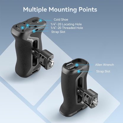 SmallRig Right-or-Left Side Handle Grip for Camera Cage with ARRI 3/8"-16 & 1/4"-20 Locating Screws, 15kg Payload Capcity, Cold Shoe Mounts, Wrist Strap Slot, 1.4" Vertical Adjustment | 4346