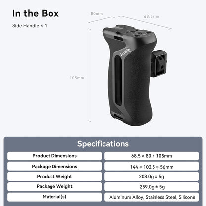 SmallRig Right-or-Left Side Handle Grip for Camera Cage with ARRI 3/8"-16 & 1/4"-20 Locating Screws, 15kg Payload Capcity, Cold Shoe Mounts, Wrist Strap Slot, 1.4" Vertical Adjustment | 4346