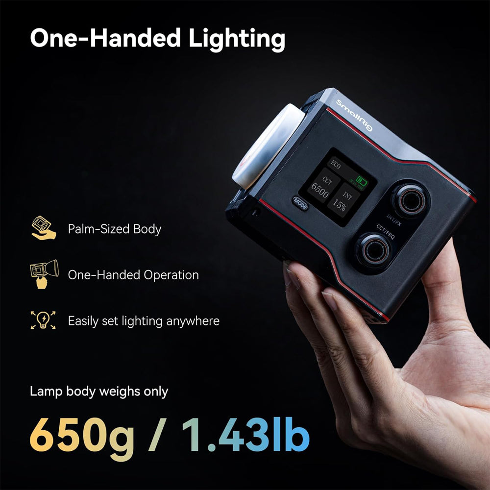 SmallRig RC 60B COB 60W Bi-Color Portable LED Video Light with 2700-6500 CCT Color Temperature, 45-Minute Runtime, Onboard Control, Built-In 3400mAh USB-C Battery and Silent Fan w/ 9 Light Effect Presets for Video Production & Vlogging