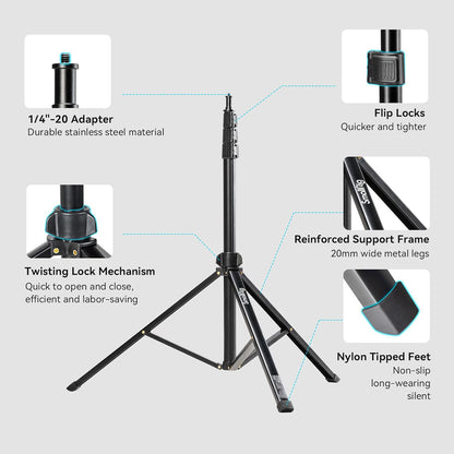 SmallRig RA-S200 Portable Aluminum Light Stand with 1/4" Threaded Ball Head & 56-200cm Adjustable Height for Studio Lights, Flash Units, Microphone, Camera & Photography Accessories | 4379