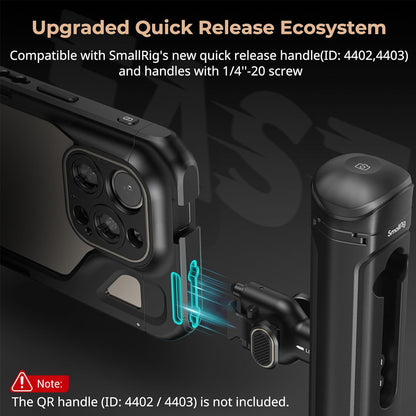 [CLEARANCE] SmallRig Mobile Phone Case Video Cage Kit for iPhone 15 Pro Max with Quick Release Horizontal / Vertical Dual Side Handles, Multiple Cold Shoe Mounts, Wireless Control, 1/4"-20 Attachment Threads, and M-Mount Lens Plate | 4392