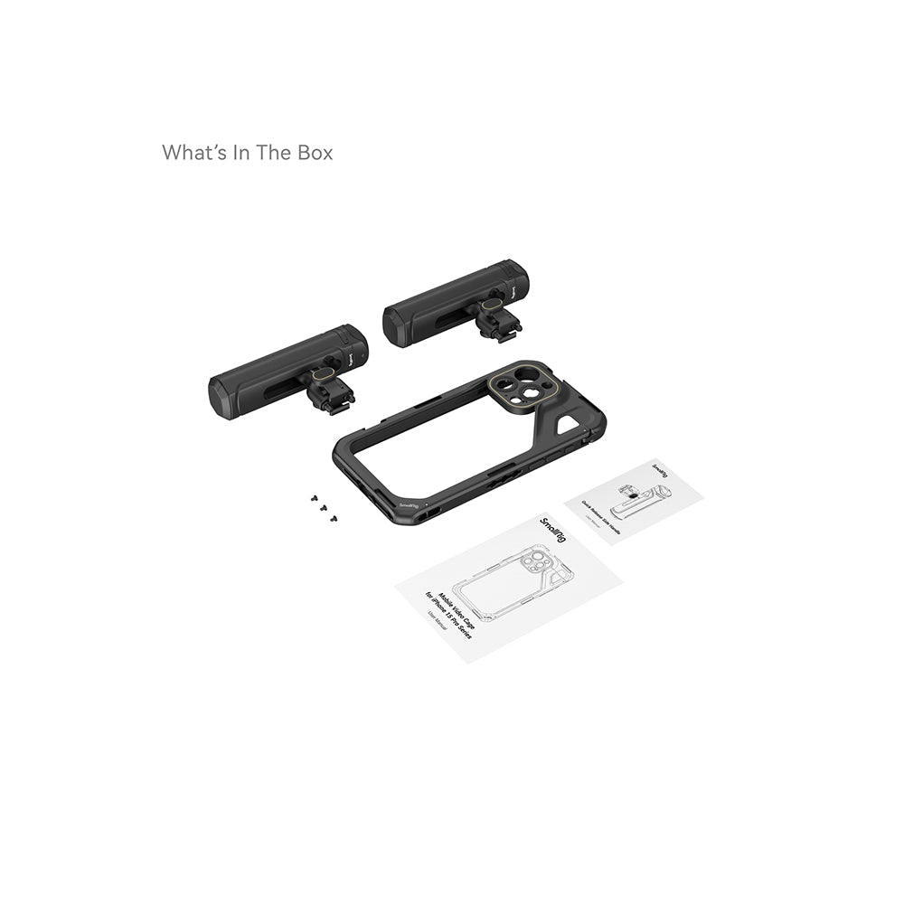 SmallRig Mobile Phone Case Video Cage Kit for iPhone 15 Pro Max with Quick Release Horizontal / Vertical Dual Side Handles, Multiple Cold Shoe Mounts, Wireless Control, 1/4"-20 Attachment Threads, and M-Mount Lens Plate | 4392