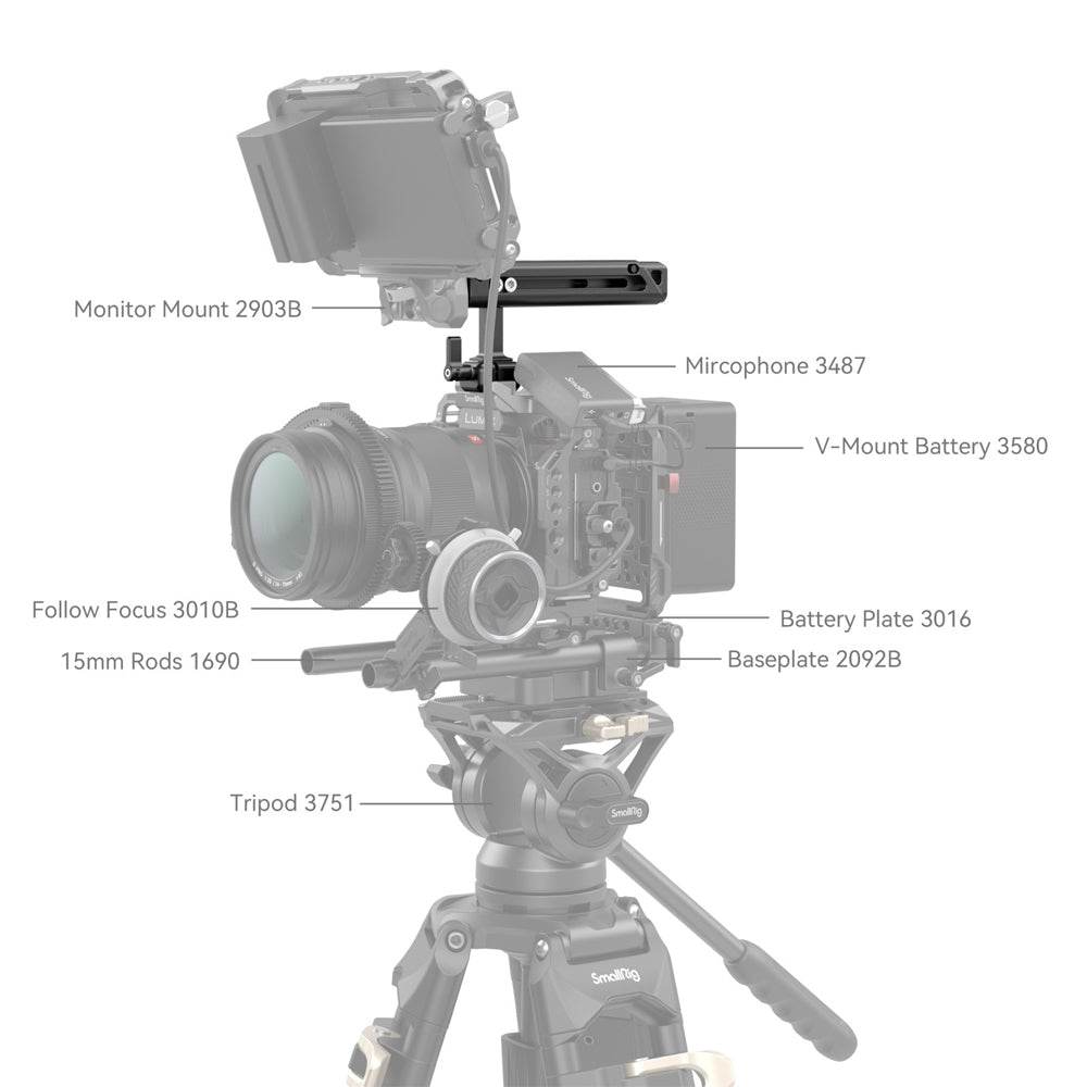 SmallRig Centering Adjustment Quick-Locking NATO Cheese-Style Top Handle Grip with Cold Shoe Mount, 3.1" Horizontal Adjustment, 1/4"-20 Threaded Hole, 1/4"-20 & ARRI 3/8"-16 Locating Hole | 4441