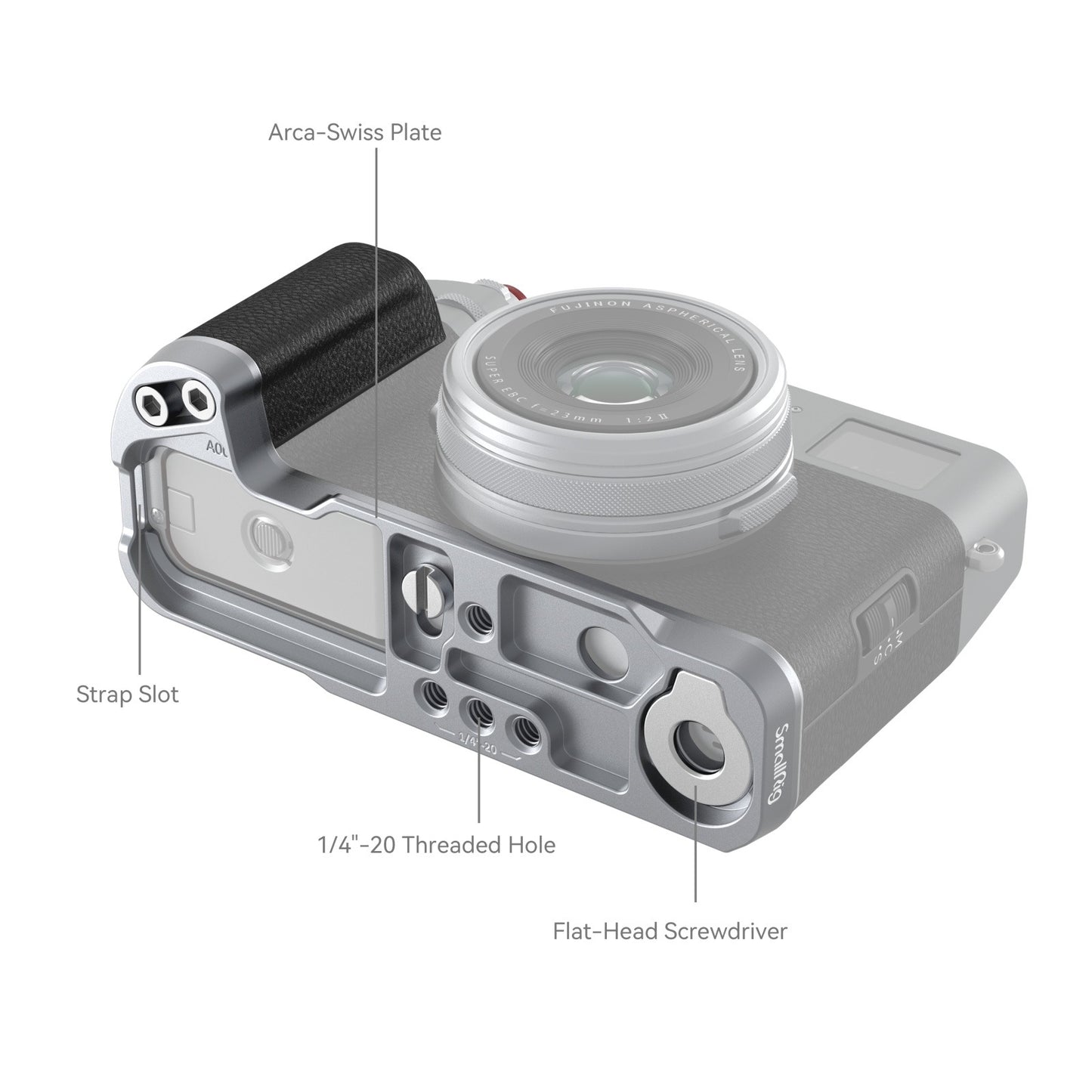 SmallRig Aluminum L-Shape Camera Grip for FUJIFILM X100VI / X100V Body with Arca-Swiss Quick Release Plate, Shutter Release Button, and Hot Shoe Cover Accessory Attachments