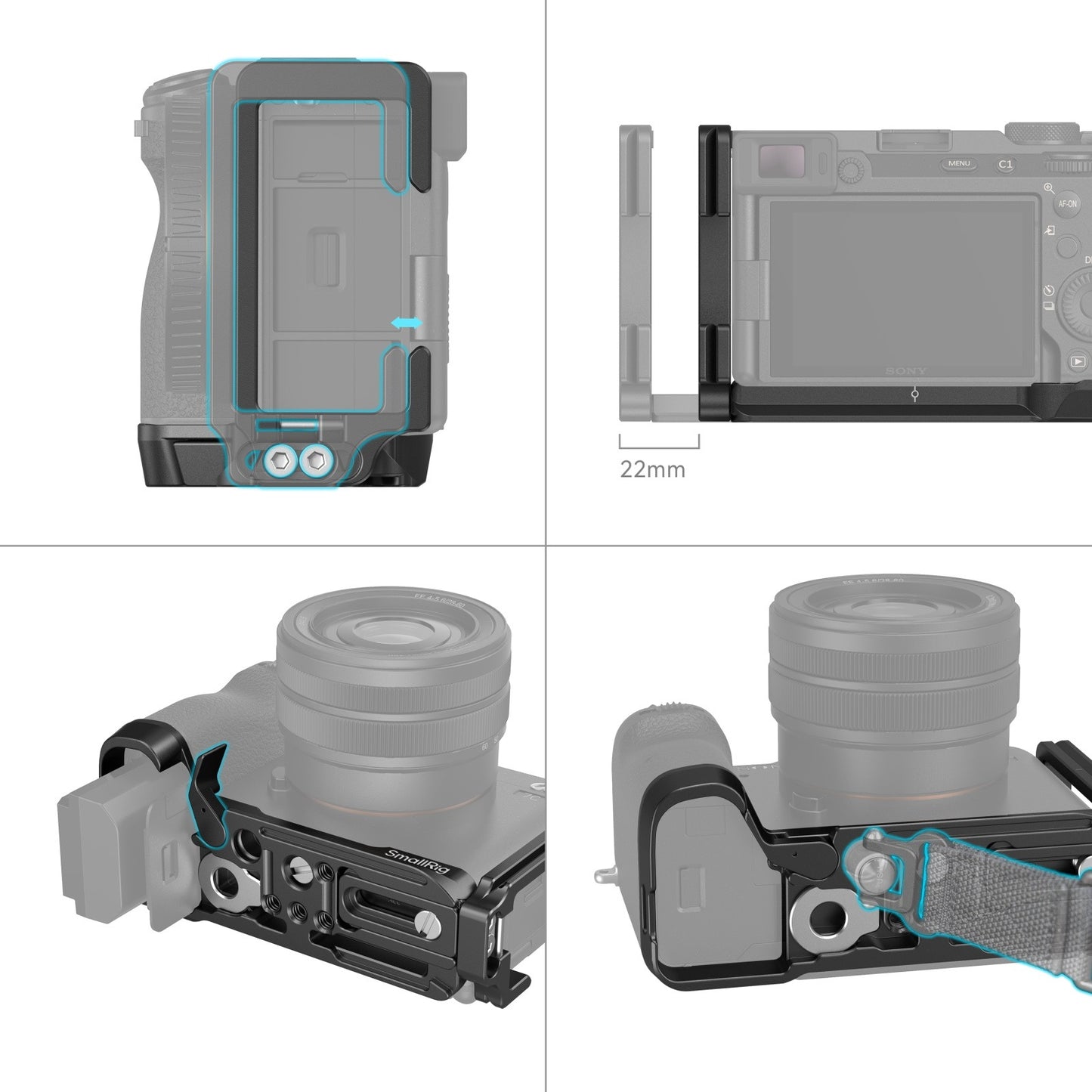 SmallRig Metal Camera L-Bracket for Sony a7C II and a7CR with Multiple 1/4"-20 Threaded Holes, QD Socket, Arca-Type Side Plate and Base Plate for Photography Accessories and Attachment