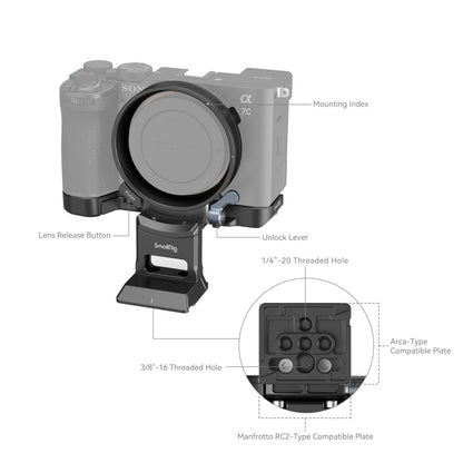 [CLEARANCE] SmallRig Horizontal to Vertical Camera Mount Plate Kit for Sony a7C II / ILCE-7CM2 and a7CR / ILCE-7CR Body with Arca-Swiss Quick Release Plate, 1/4"-20 & 3/8"-16 Threaded Holes for Handle Grips, Magic Arms, and Other Accessory Attachments