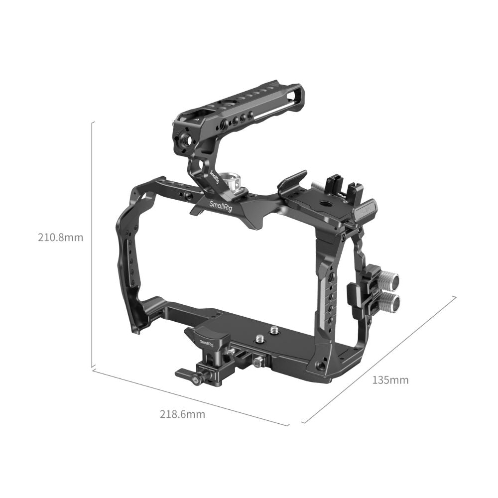 SmallRig Basic Cage Kit for Blackmagic Design Cinema and Camera 6K Full Frame with Cable Clamp, 1/4"-20 Camera Mounting, Top Handle, SSD Mount Bracket, ARRI Accessory Threads, Shoe Mount, NATO Rail and QD Ports | 4574