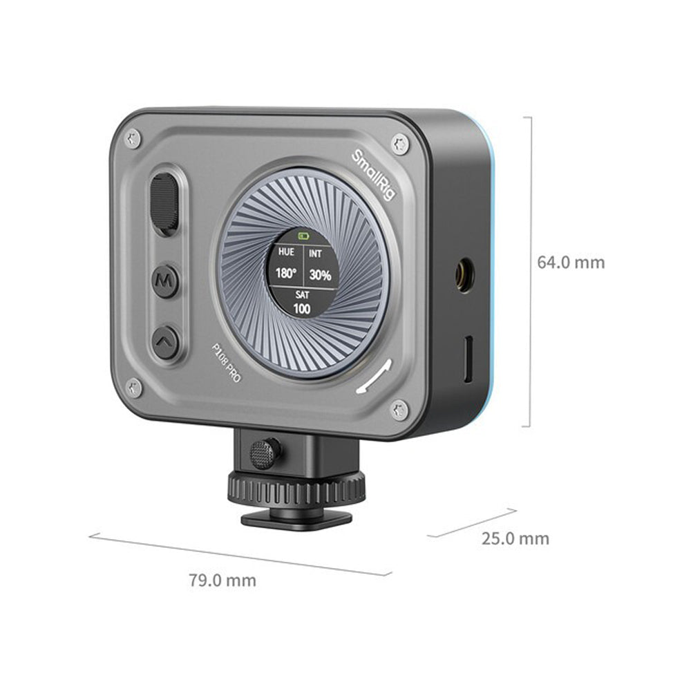 SmallRig Vibe P108 Pro Mini Full Color RGB LED Video Light with 2500K~6500K CCT, 1500mAh Battery, Multiple Mounts, 1/4"-20 Threaded Holes, USB Type-C Charging Port and 12 Lighting Effects for Photography
