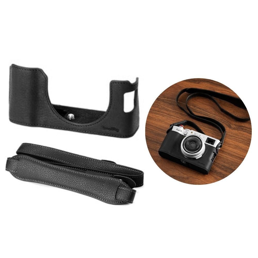 SmallRig Leather Half Camera Case for FUJIFILM X100VI with Shoulder Strap, Built-in 1/4”-20 Thumb Screw for Tripod Attachment and Other Accessories, Full Access to Ports, Buttons, Controls, and Battery Slots | 4699 | 4700