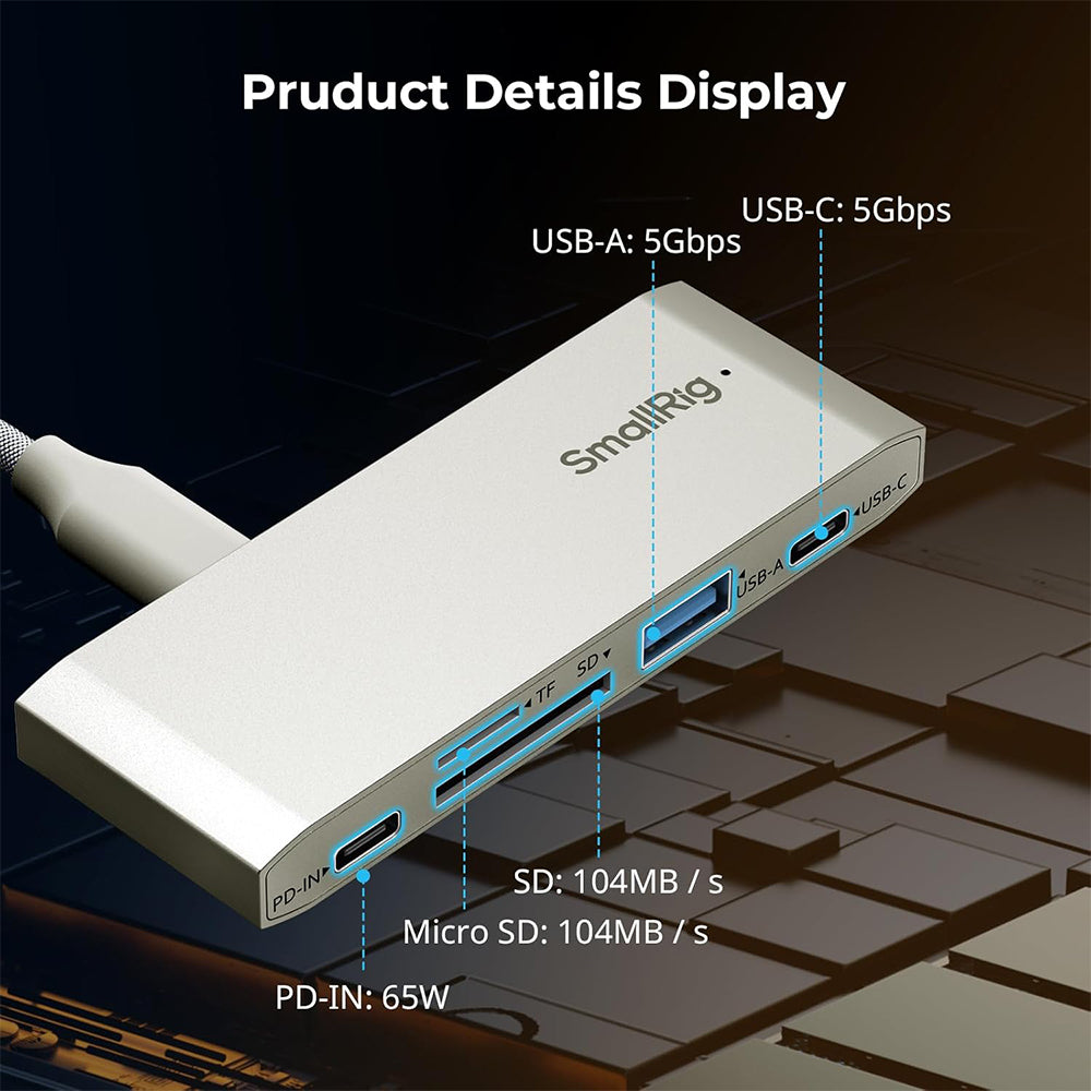 SmallRig 5-in-1 Memory Card Reader Docking Station for SD / SDHC / SDXC / Micro SD SDHC SDXC with 65W PD Fast Charging / Data Transfer, Dual SD/TF Slots and USB-C USB-A Ports | 4746