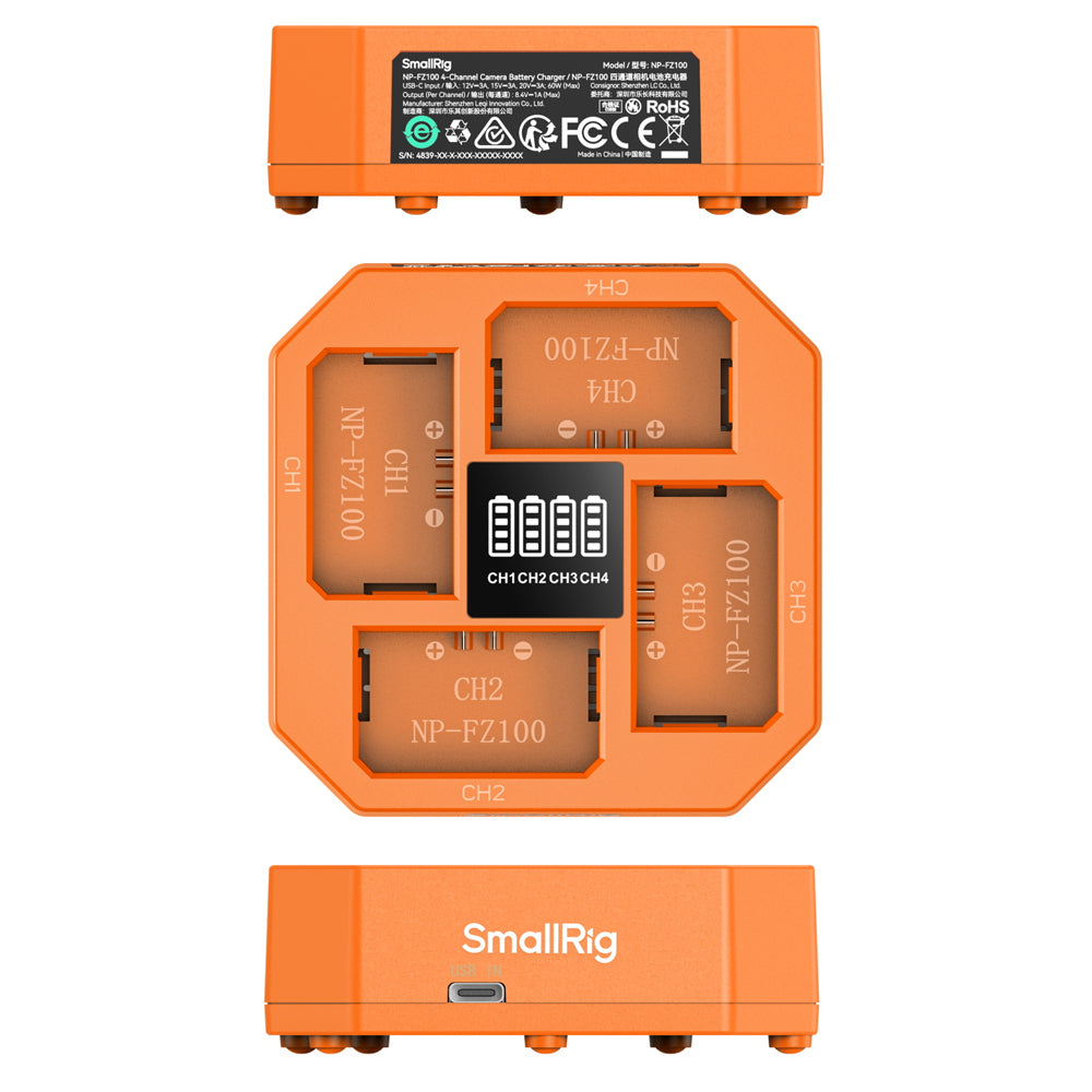 SmallRig 4-Channel NP-FZ100 Battery Charger - PD 60W Type C Fast Charging Station for SONY Cameras FX3, a1, ZV-E1, a7R IV, a7 III, a9 II, a7S III, a6700, FX30, a6600, a7C, a7 IV, a7C II, a7CR, a7R III, a7R V, ZV-E10 II | 4839