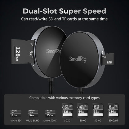 SmallRig Dual SD/TF USB 3.0 4.0 Magnetic MagSafe Memory Card Reader with SDXC / microSDXC Slots, High-Speed 104MB/s 312MB/s Data Transfer, 90° Angled Connector for Smartphones | 4869 4870
