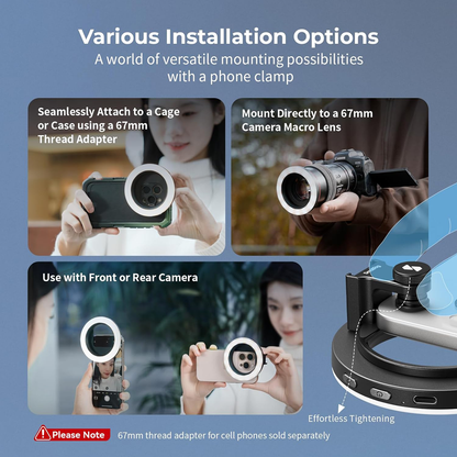 SmallRig Vibe P30 Bi-Color Detachable Smartphone / Camera LED Ring Light 3200K - 5600K with 3 Brightness Levels for Food Photography, Selfie and Vlogging | 4873