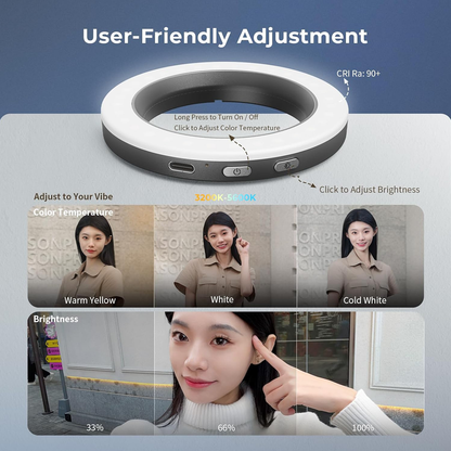 SmallRig Vibe P30 Bi-Color Detachable Smartphone / Camera LED Ring Light 3200K - 5600K with 3 Brightness Levels for Food Photography, Selfie and Vlogging | 4873