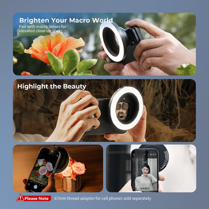 SmallRig Vibe P30 Bi-Color Detachable Smartphone / Camera LED Ring Light 3200K - 5600K with 3 Brightness Levels for Food Photography, Selfie and Vlogging | 4873