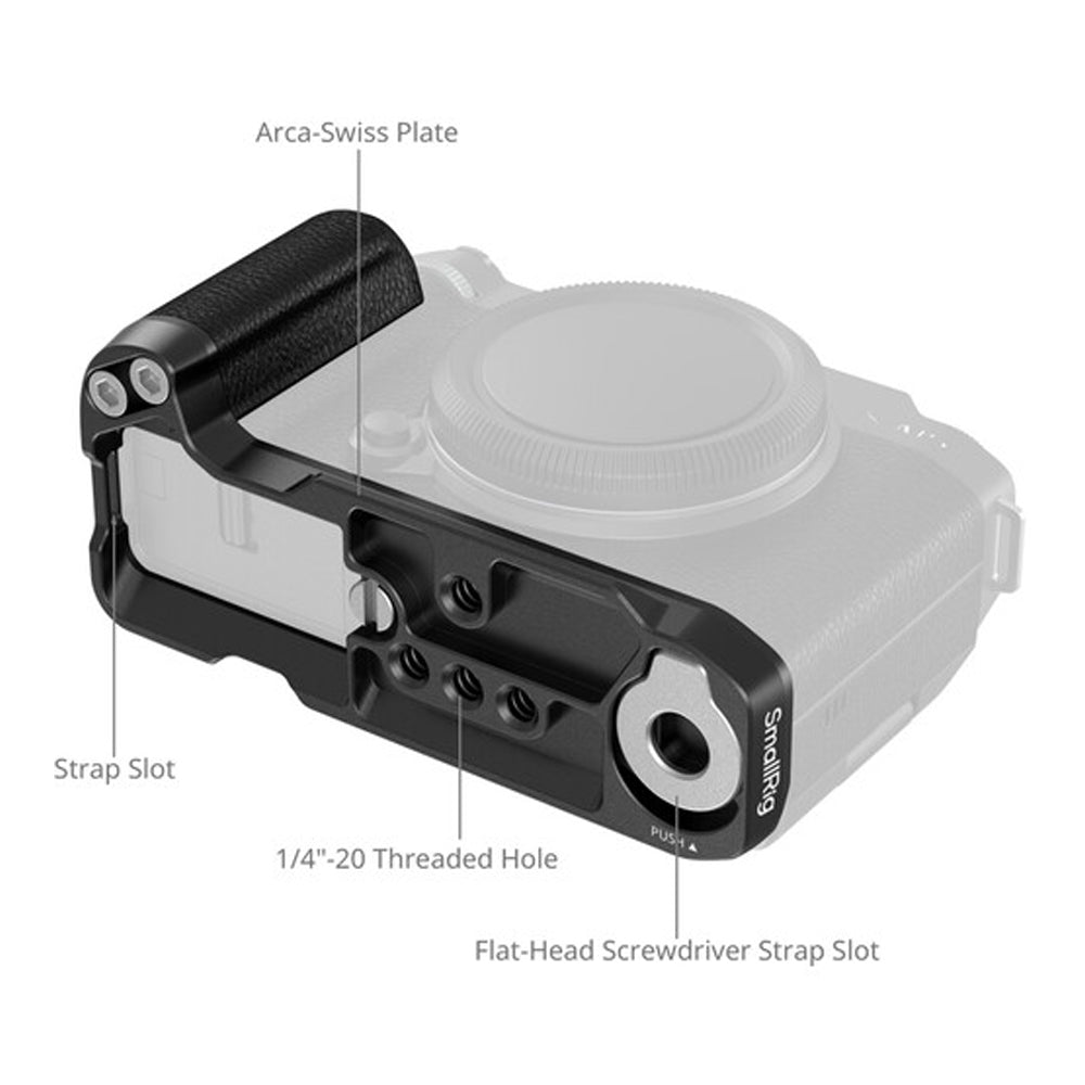 SmallRig L-Shape Mounting Plate Aluminum Alloy and Silicone Handle for FUJIFILM X-M5 Mirrorless Camera with Multiple 1/4"-20 Threads and Screws, Arca Type QR Plate, Integrated Strap Slot, Mic Windscreen and Hot Shoe Cover | 4875 | 4876
