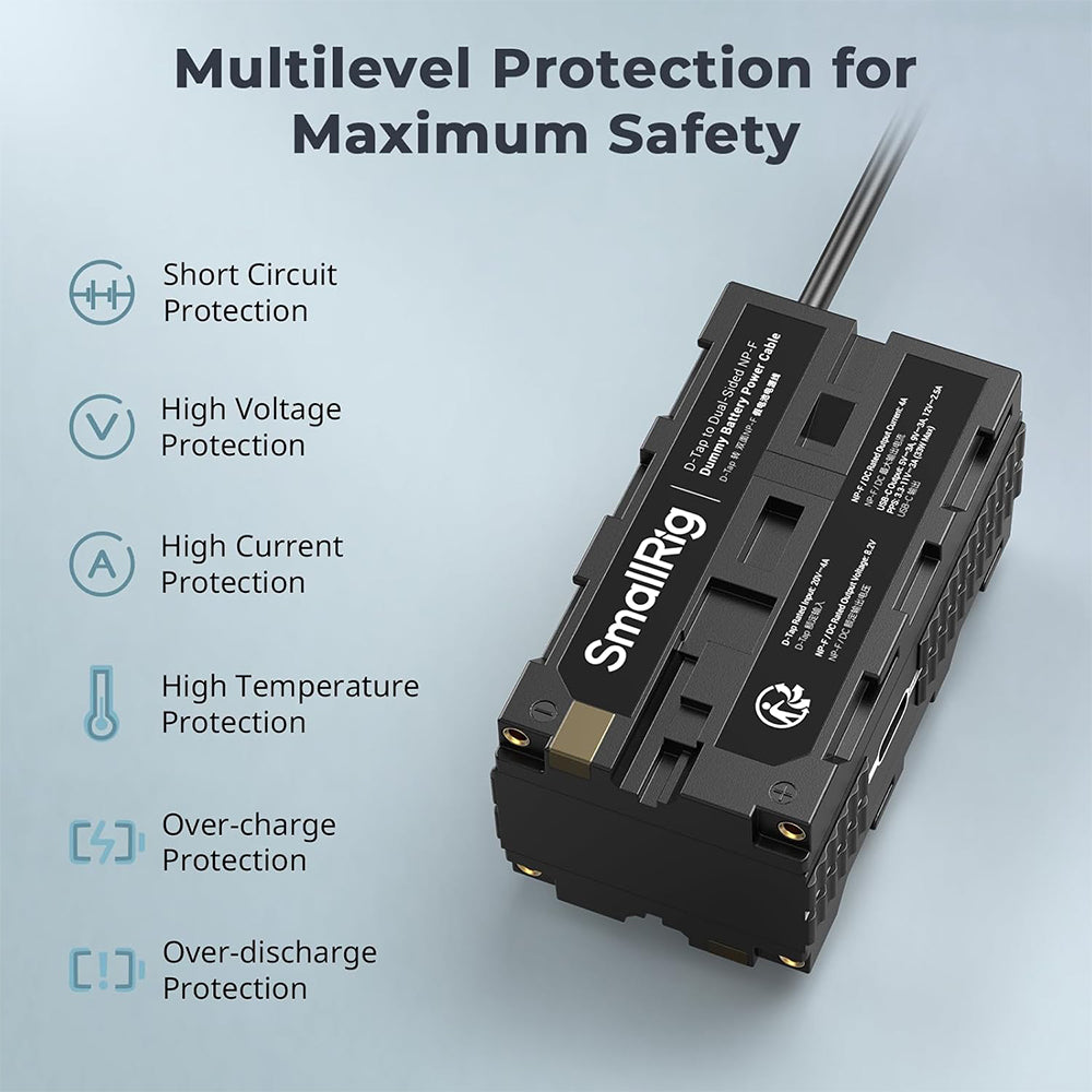 SmallRig D-Tap to Dual-Sided NP-F Dummy Battery Power Cable Adapter with 8.2 VDC Output, Multiple Circuit Protections, USB-C Port PD & PPS Fast Charging for Power Cameras, Monitors, Video Transmitters, Accessories | 4884