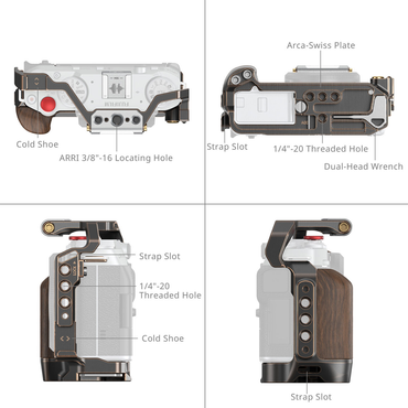 SmallRig Retro Camera Formfitting Cage Kit and Wooden Grip for FUJIFILM X-M5 Mirrorless Camera with Mic Windscreen, Hot Shoe Cover, Multiple 1/4"-20 and 3/8"-16 Threads and Integrated Arca-Type Plate