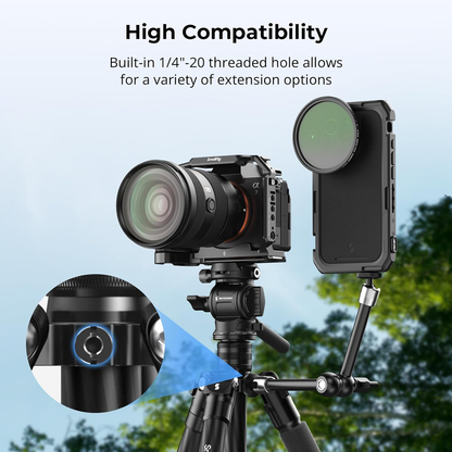 SmallRig CT150 Carbon Fiber Travel Tripod and Video Head 4-Section with Max 62" Working Height and 3kg Load Capacity,  360° Panning, +90 / -70° Tilt with Smartphone Mount for Photography