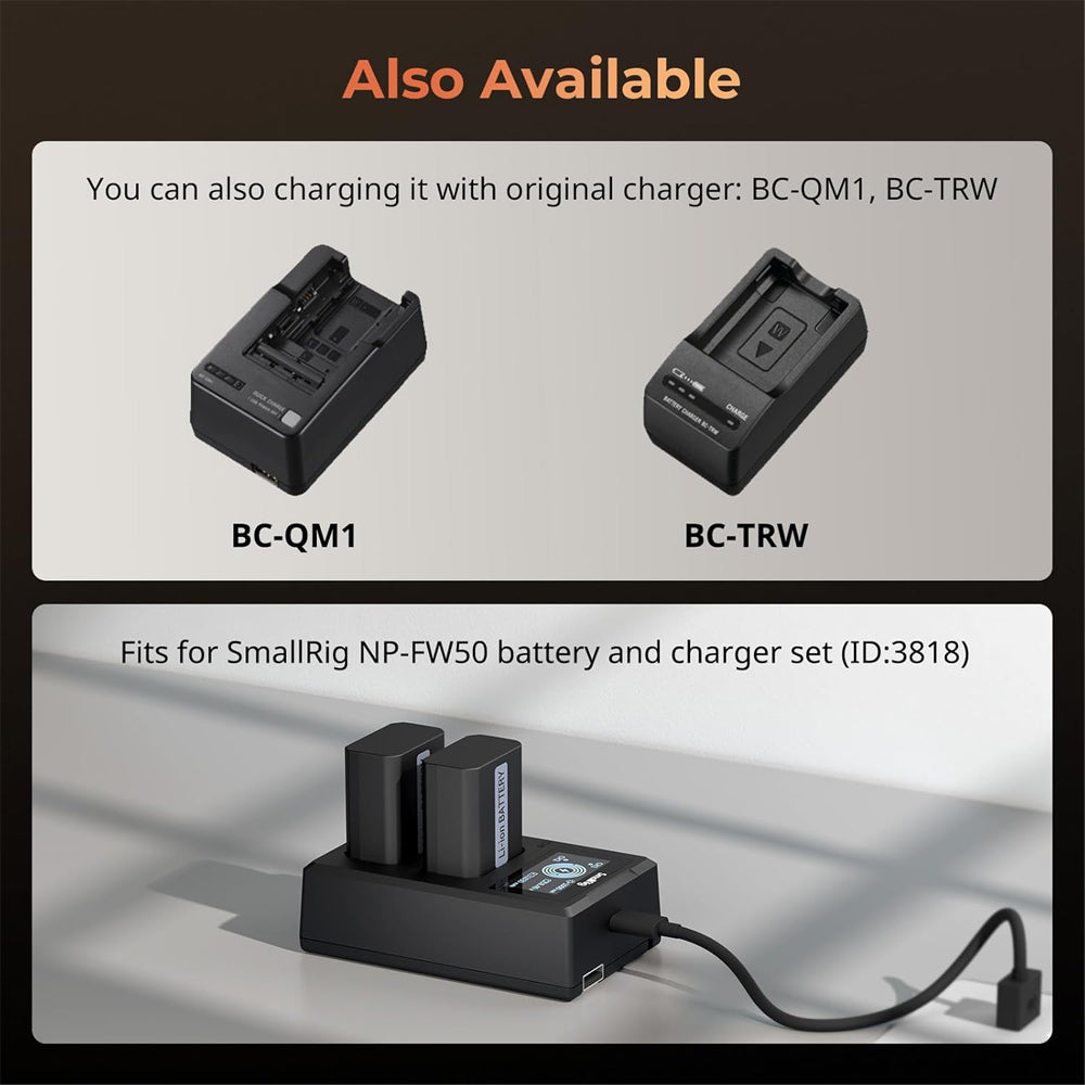 SmallRig NP-FW50 Rechargeable Li-Ion Battery 1030mAh 7.2V with USB-C Direct Charging for Selected SONY Camera a7 IV, a7C II, a7R V, a7 IV, a6400, a6100, ZV-E10, RX10M4, a7S III, a7R II, DSC-RX10M2, RX10M3, ILCE-QX1  | 4965