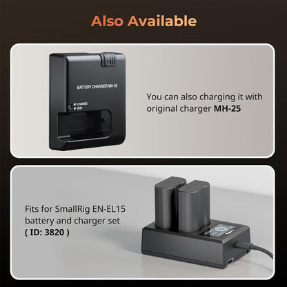 SmallRig EN-EL15c Rechargeable Li-Ion Battery 2400mAh 7.2V with USB-C Direct Charging for Selected NIKON Cameras Z8, Z7II, Z7, Z6II, Z6, Z5, D850, D810, D810A, D780, D750, D610, D500, D7500, D7200 | 4332B |  4966