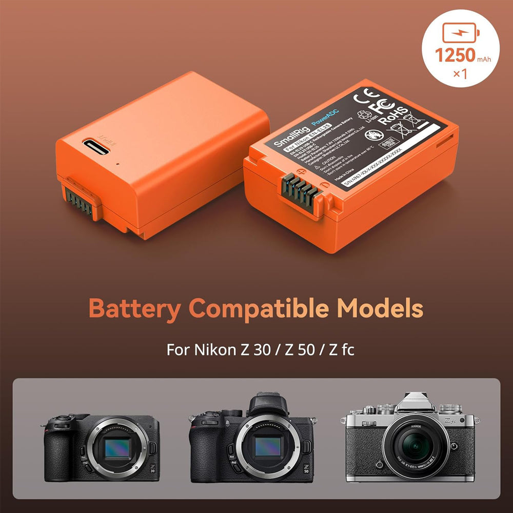 SmallRig EN-EL25 Rechargeable Lithium-Ion Battery 1250mAh 7.6V Output Power, 9.5Wh Capacity with USB-C Direct Charging for Selected NIKON Cameras  Z30, Z50, and Zfc | 4967