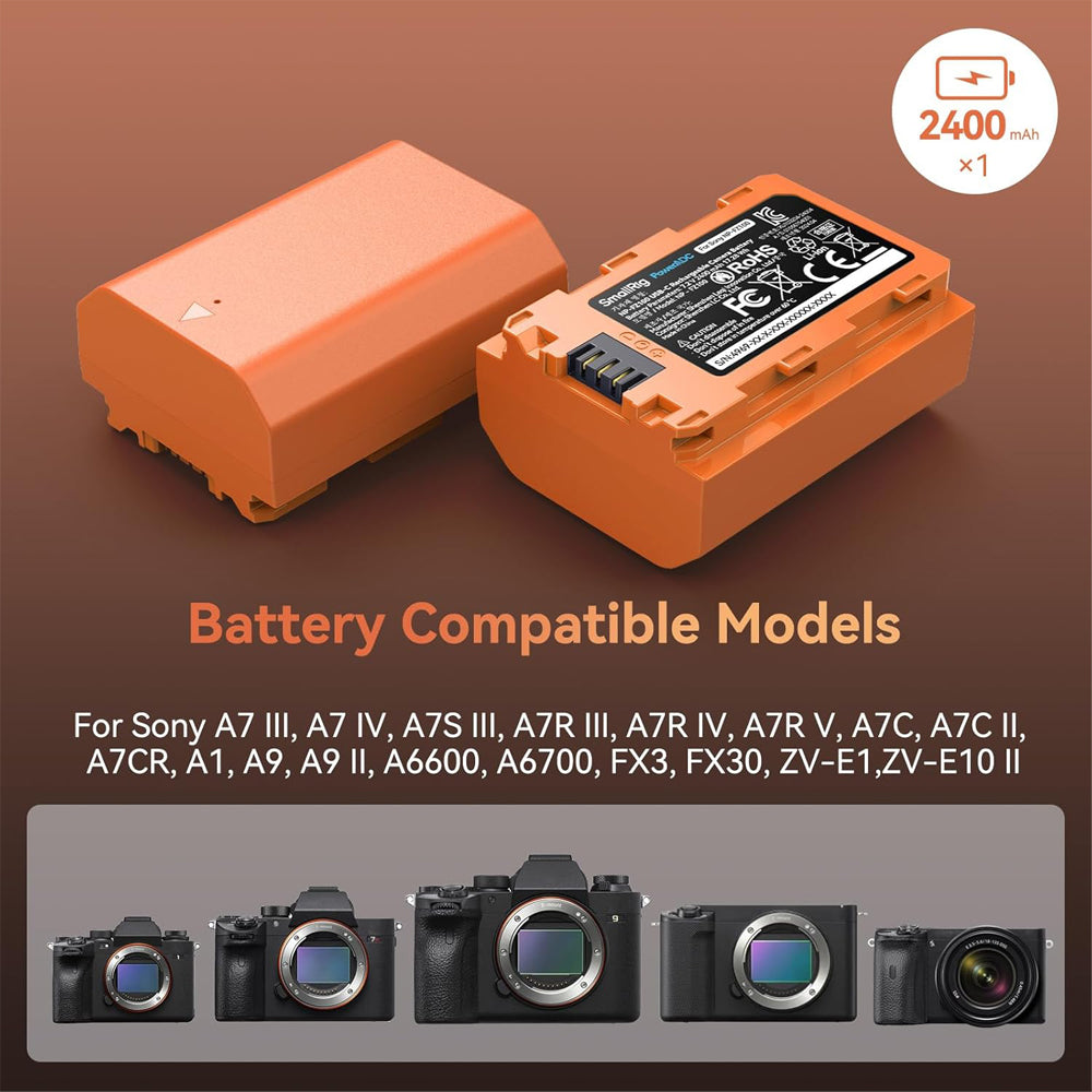 SmallRig NP-FZ100 Rechargeable Lithium-Ion Battery 2400mAh 7.2V with USB-C Direct Charging for Selected SONY Cameras FX3, a1, ZV-E1, a7R IV, a7 III, a9 II, a7S III, a6700, FX30, a6600, a7C, a7 IV, a7C II, a7CR, a7R III, a7R V, ZV-E10 II