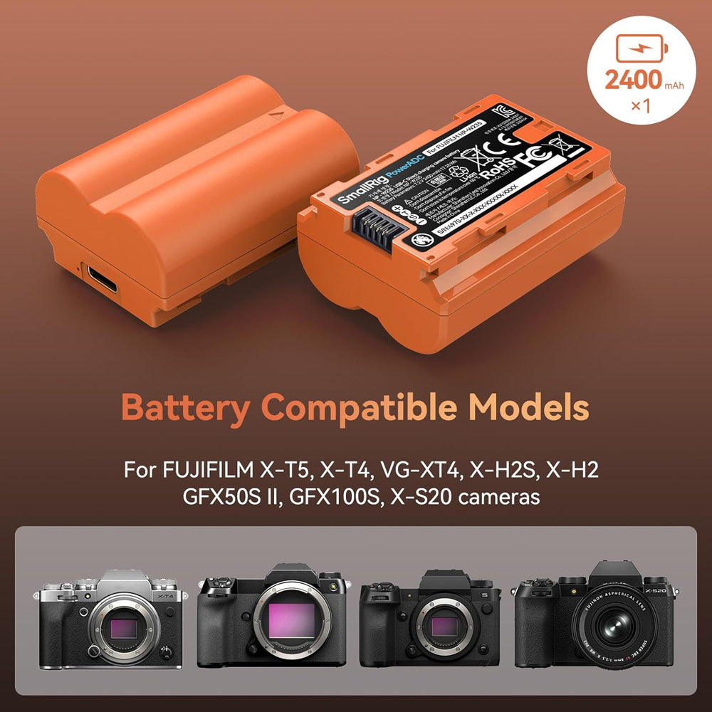 SmallRig NP-W235 Rechargeable Li-Ion Battery 2400mAh 7.2V w/ USB-C Direct Charging for FUJIFILM Cameras X-T4, GFX 100S, GFX 50SII, X-H2, X-H2S, and X-T5